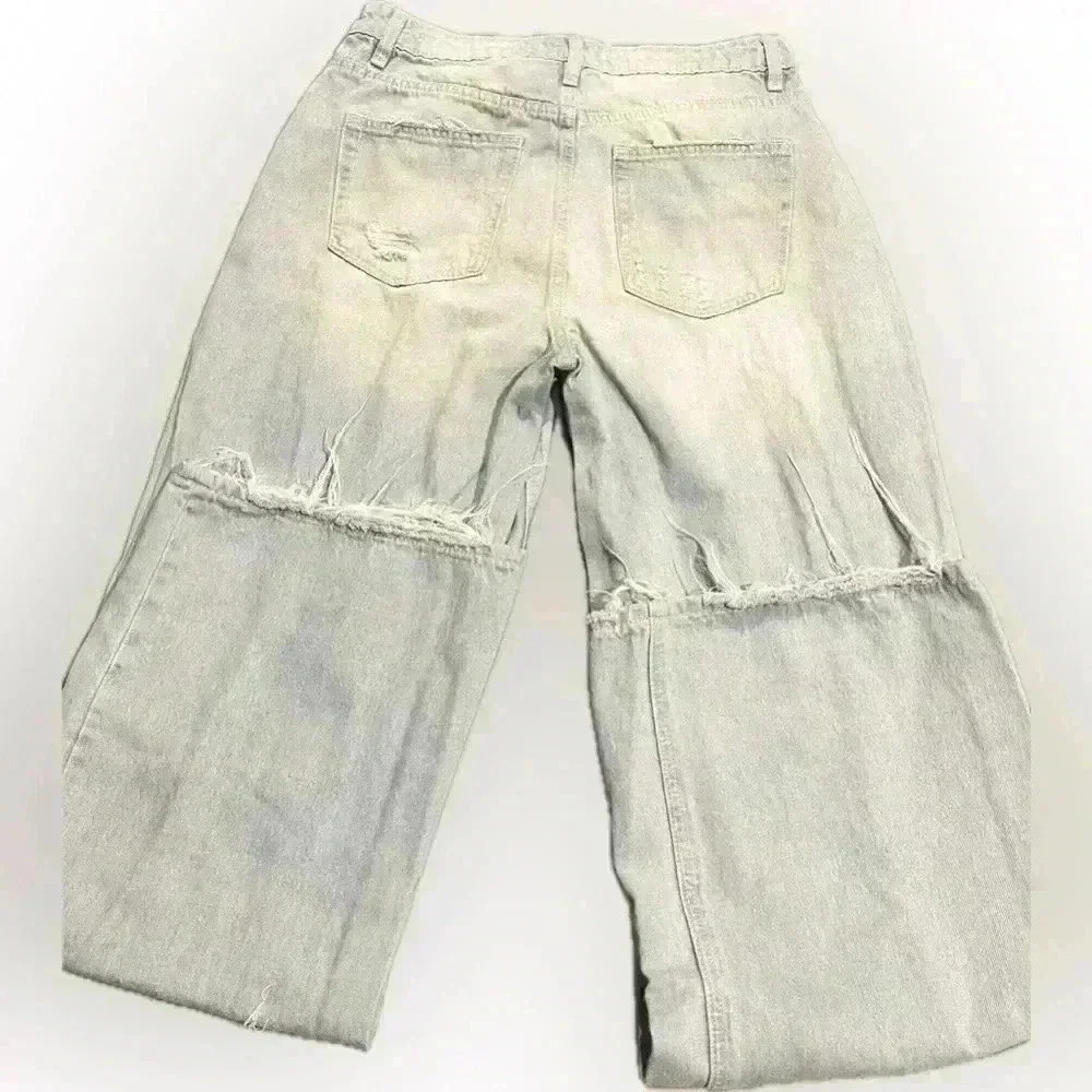 Flying Monkey Jeans wide leg 100% cotton light wash distressed and high-rise